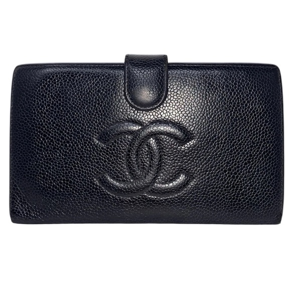 CHANEL CC Timeless Caviar Leather Long Wallet Purse w Kiss-lock Coin Compartment - Picture 1 of 16